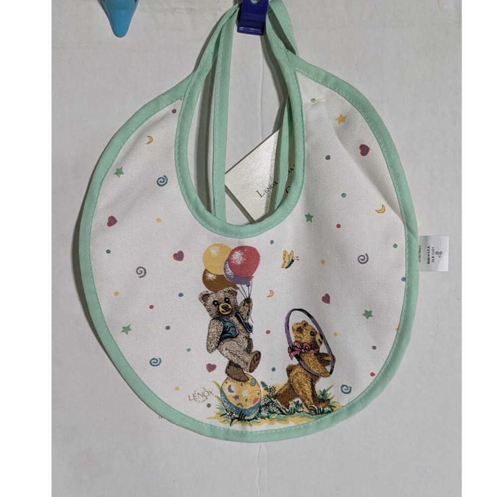 Vintage Lenox Baby Bib China Bears Textiles Terry Cloth Backside Made in USA